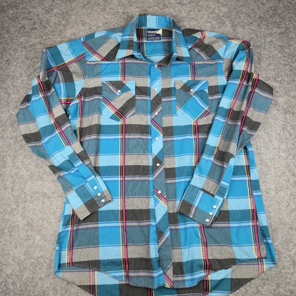 Vintage Wrangler Pearl Snap Shirt Men's XLT Check Long Sleeve 90s Western Cowboy